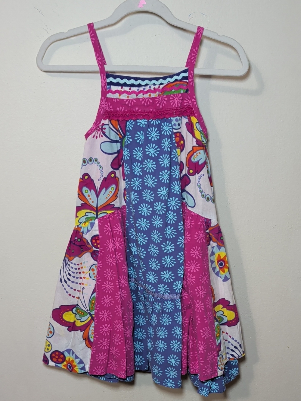 Me Too Patchwork Maxi Dress Pink Blue Colorful Floral Butterfly Girls Size 5